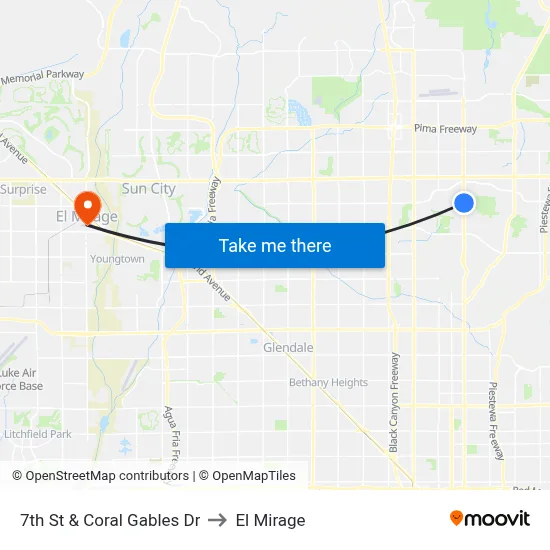 7th St & Coral Gables Dr to El Mirage map