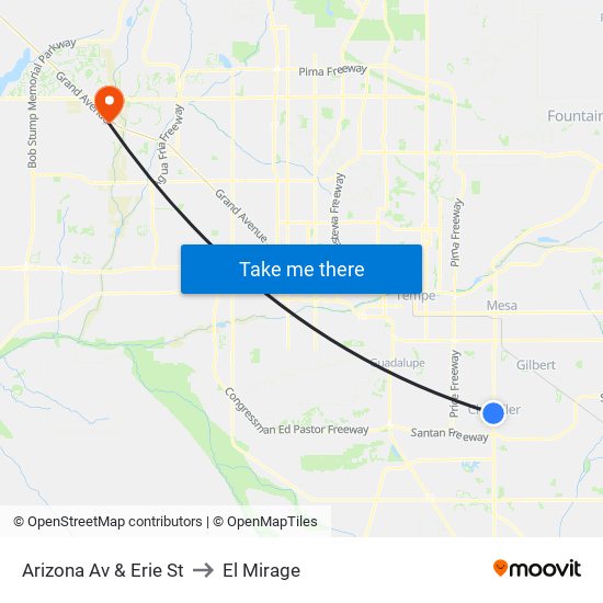 Arizona Av & Erie St to El Mirage map