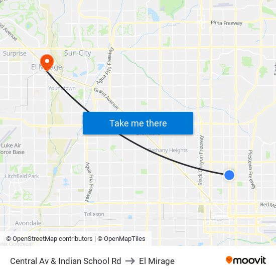 Central Av & Indian School Rd to El Mirage map