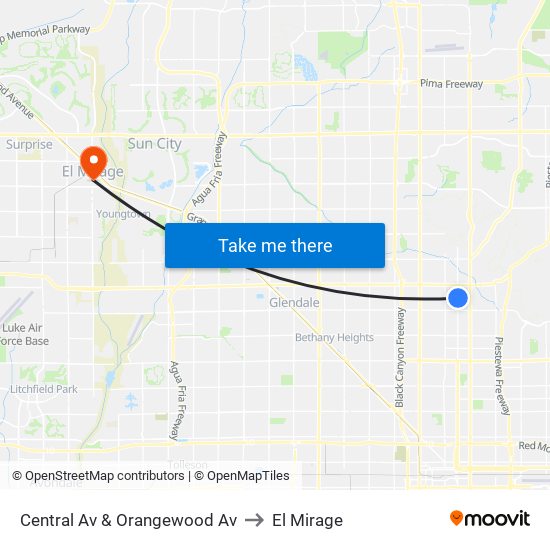 Central Av & Orangewood Av to El Mirage map