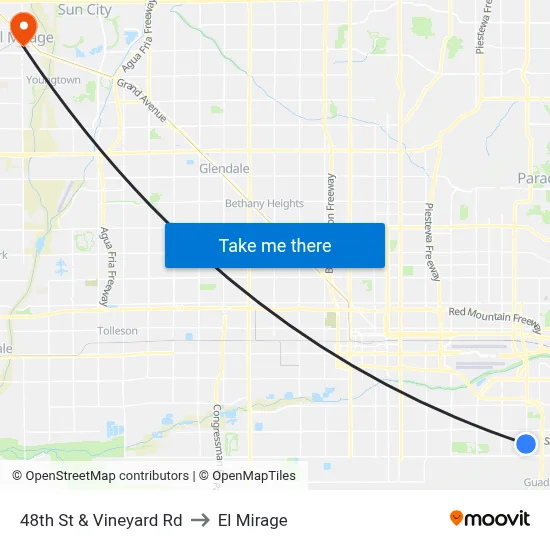 48th St & Vineyard Rd to El Mirage map