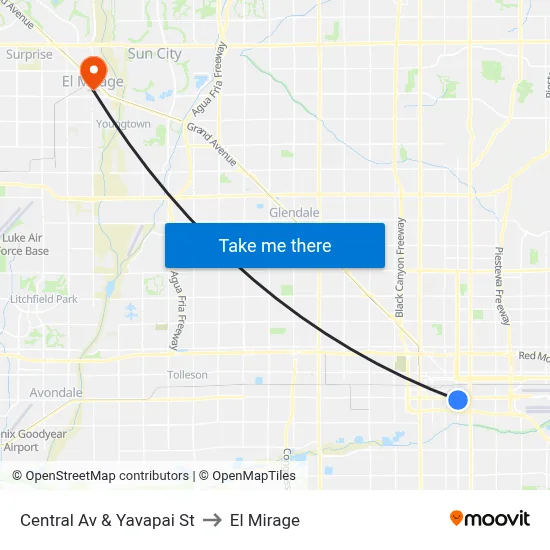 Central Av & Yavapai St to El Mirage map