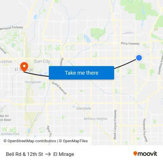 Bell Rd & 12th St to El Mirage map
