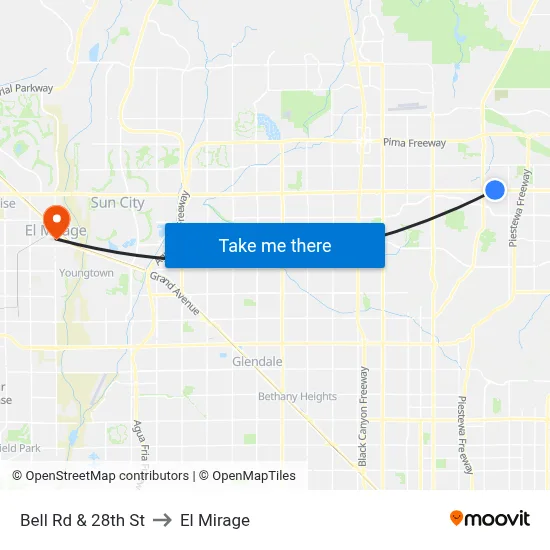 Bell Rd & 28th St to El Mirage map
