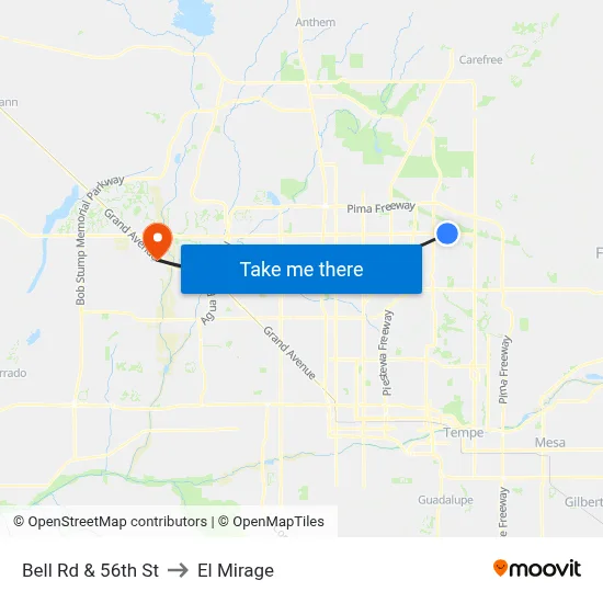 Bell Rd & 56th St to El Mirage map