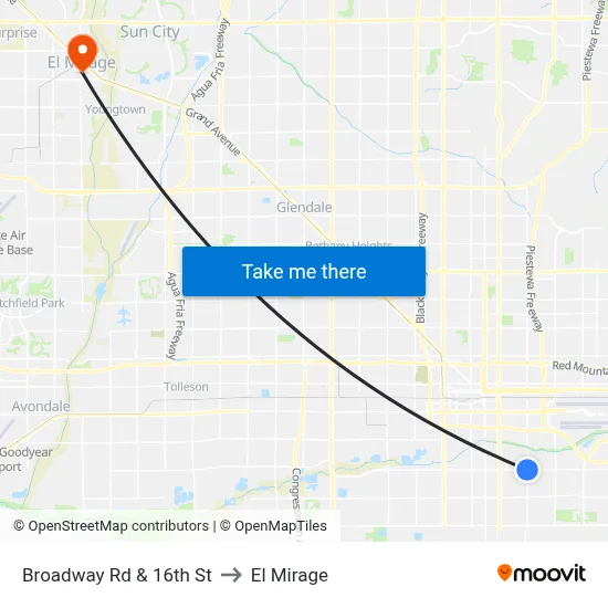 Broadway Rd & 16th St to El Mirage map
