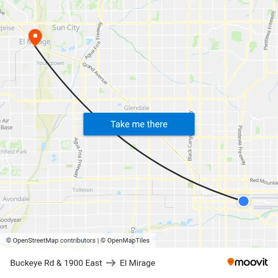 Buckeye Rd & 1900 East to El Mirage map