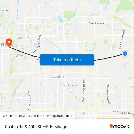 Cactus Rd & 40th St to El Mirage map