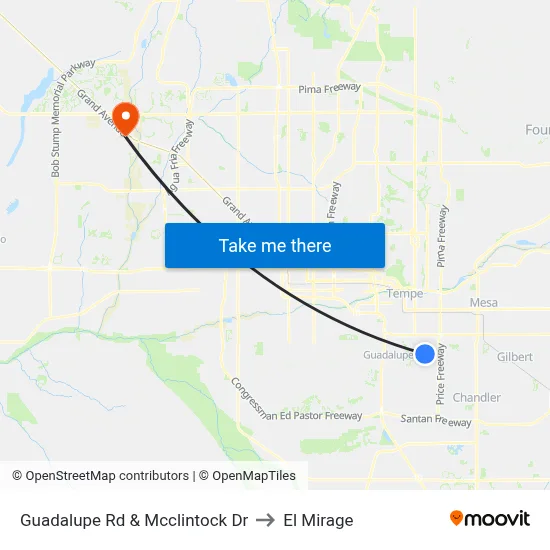 Guadalupe Rd & Mcclintock Dr to El Mirage map
