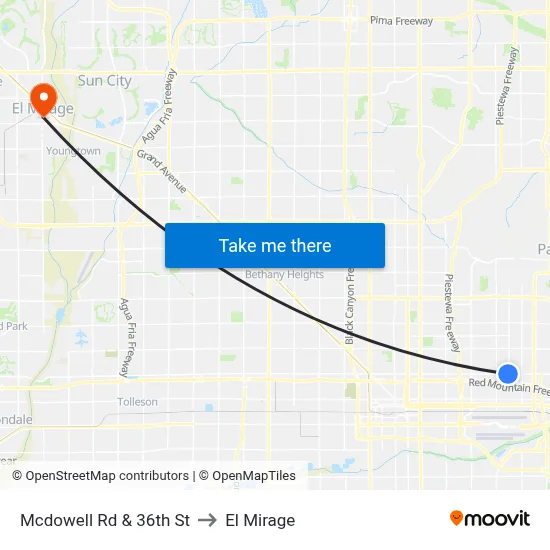 Mcdowell Rd & 36th St to El Mirage map