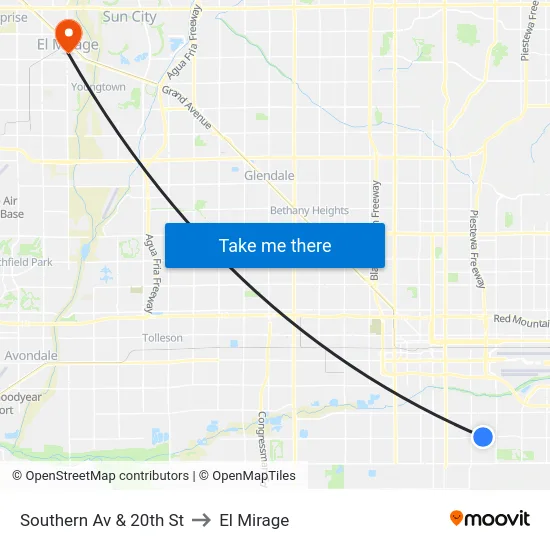 Southern Av & 20th St to El Mirage map