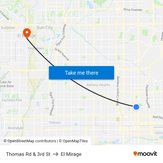 Thomas Rd & 3rd St to El Mirage map