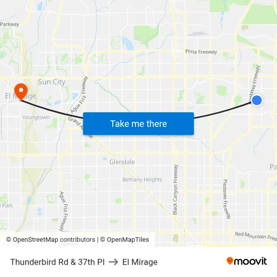 Thunderbird Rd & 37th Pl to El Mirage map