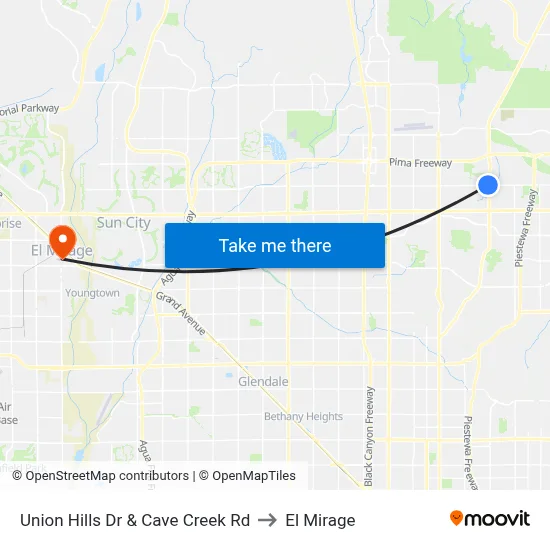 Union Hills Dr & Cave Creek Rd to El Mirage map