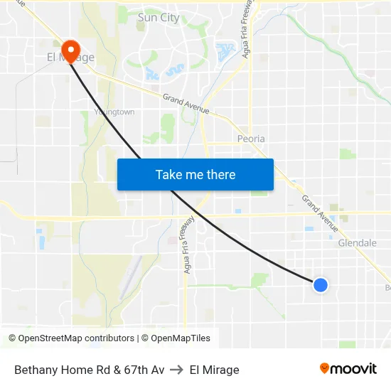 Bethany Home Rd & 67th Av to El Mirage map