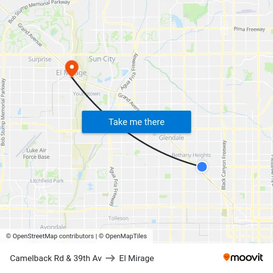 Camelback Rd & 39th Av to El Mirage map