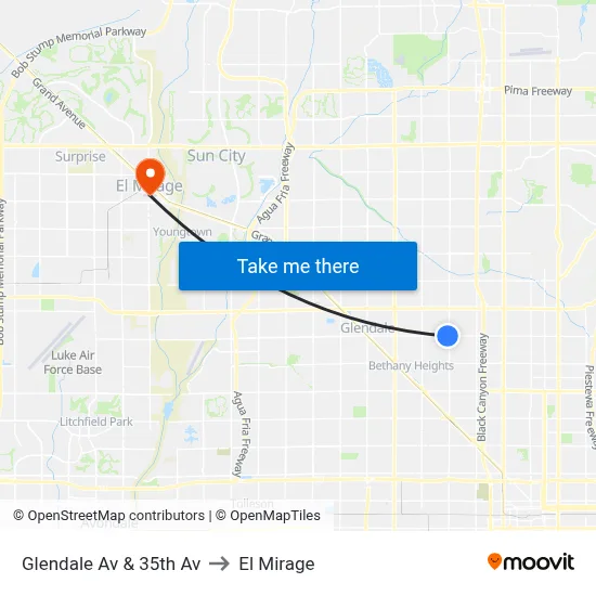 Glendale Av & 35th Av to El Mirage map