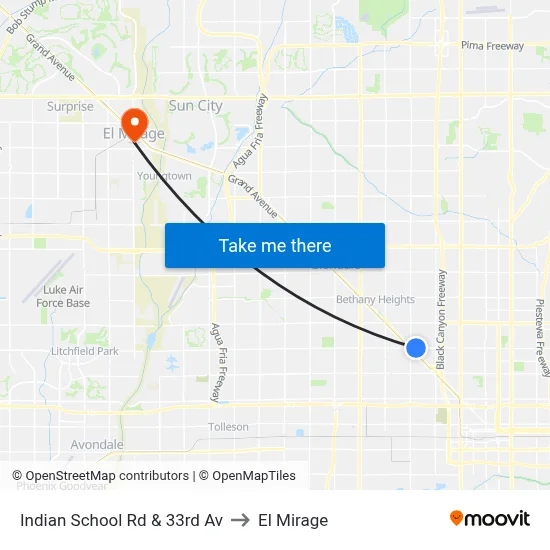 Indian School Rd & 33rd Av to El Mirage map