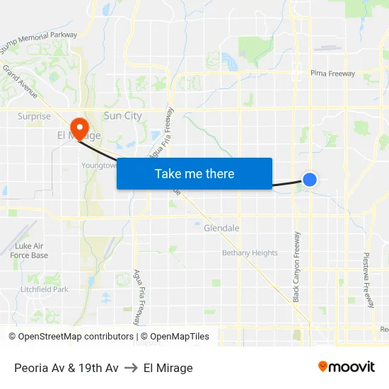 Peoria Av & 19th Av to El Mirage map
