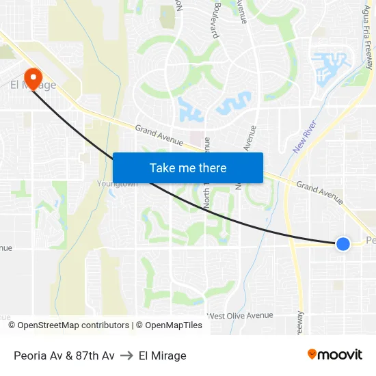 Peoria Av & 87th Av to El Mirage map