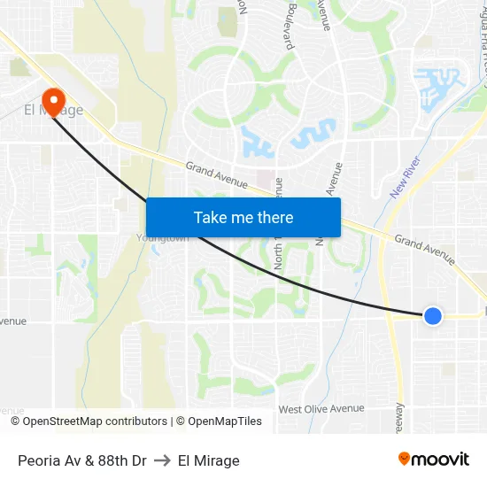 Peoria Av & 88th Dr to El Mirage map