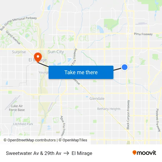 Sweetwater Av & 29th Av to El Mirage map