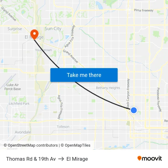 Thomas Rd & 19th Av to El Mirage map