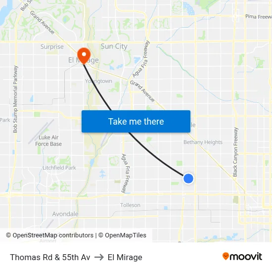 Thomas Rd & 55th Av to El Mirage map