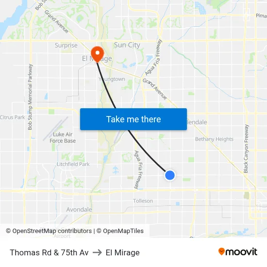 Thomas Rd & 75th Av to El Mirage map