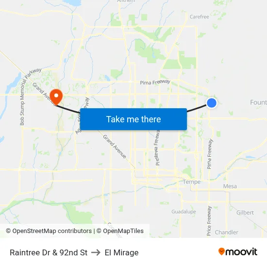 Raintree Dr & 92nd St to El Mirage map