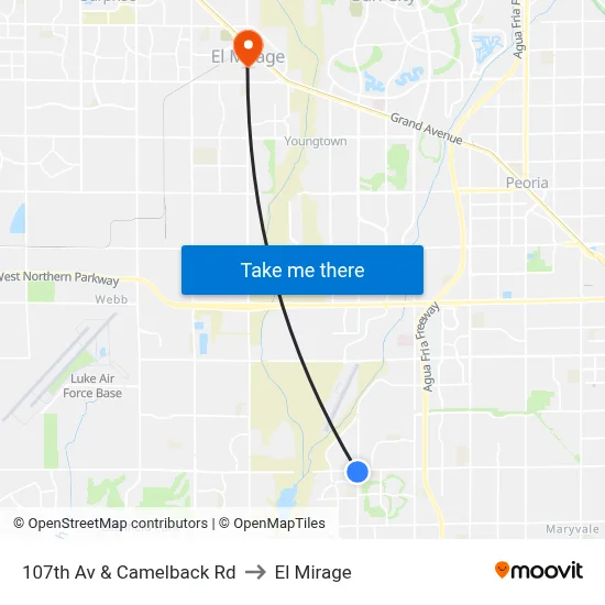 107th Av & Camelback Rd to El Mirage map