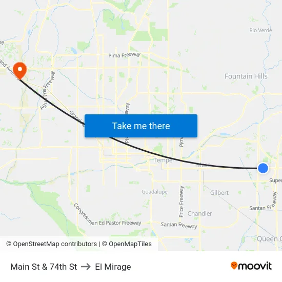 Main St & 74th St to El Mirage map