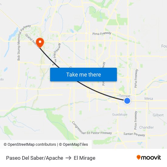 Paseo Del Saber/Apache to El Mirage map