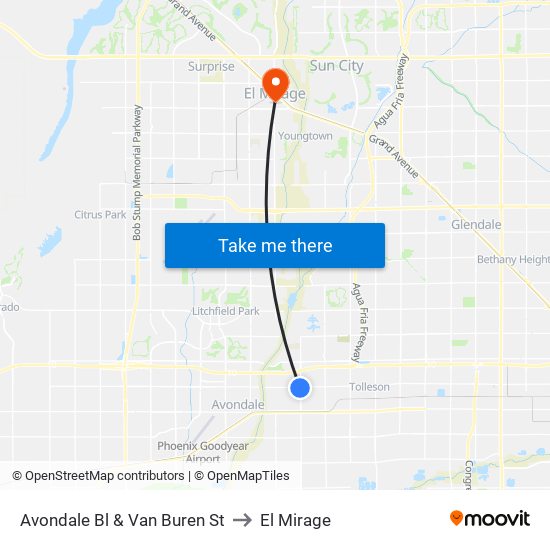 Avondale Bl & Van Buren St to El Mirage map