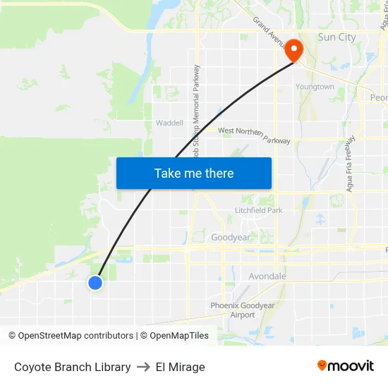 Coyote Branch Library to El Mirage map