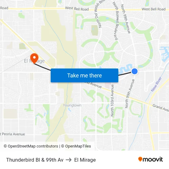Thunderbird Bl & 99th Av to El Mirage map