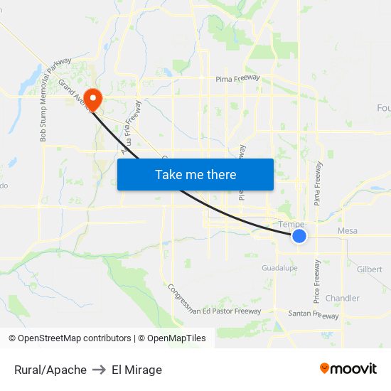 Rural/Apache to El Mirage map