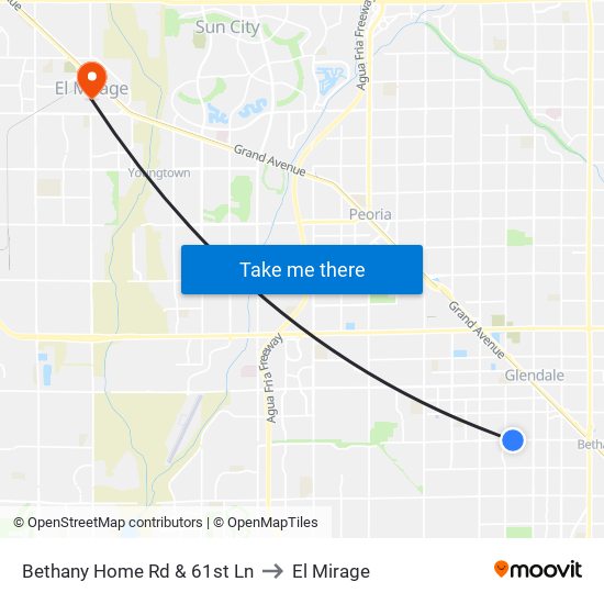 Bethany Home Rd & 61st Ln to El Mirage map