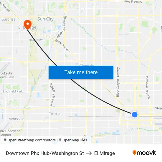 Downtown Phx Hub/Washington St to El Mirage map
