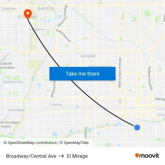 Broadway/Central Ave to El Mirage map