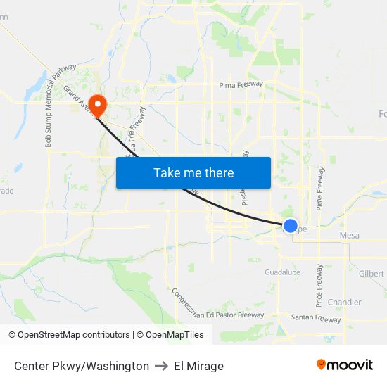 Center Pkwy/Washington to El Mirage map