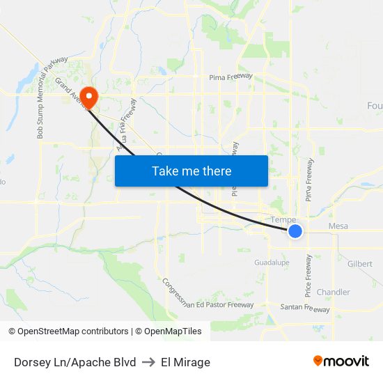 Dorsey Ln/Apache Blvd to El Mirage map