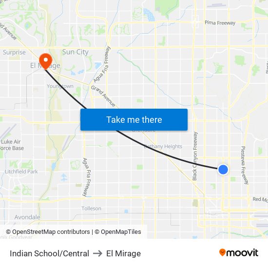 Indian School/Central to El Mirage map