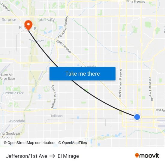 Jefferson/1st Ave to El Mirage map
