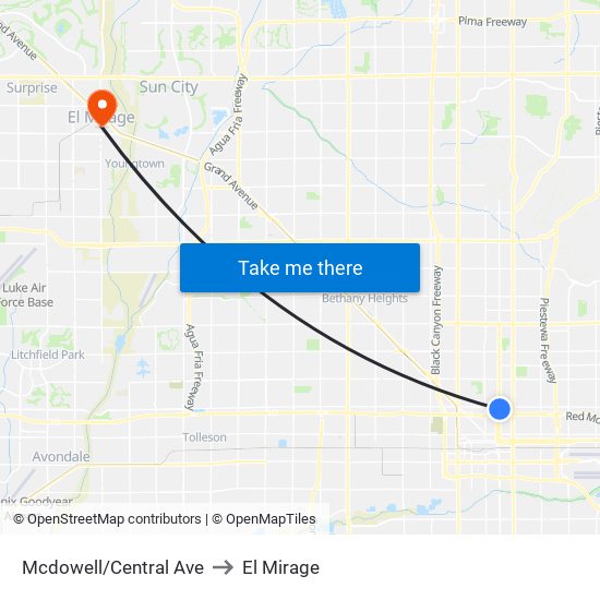 Mcdowell/Central Ave to El Mirage map