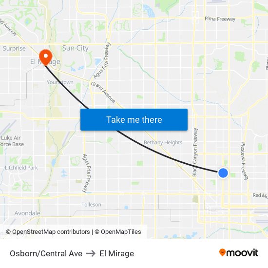 Osborn/Central Ave to El Mirage map