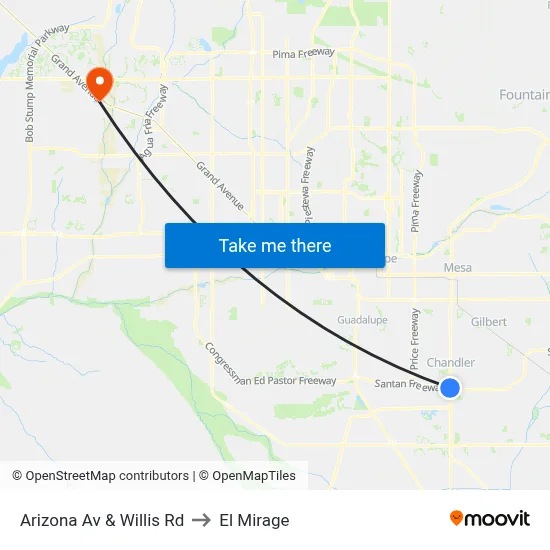 Arizona Av & Willis Rd to El Mirage map