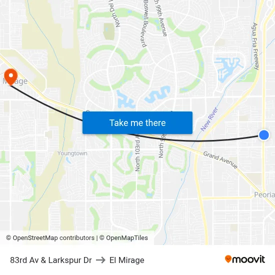 83rd Av & Larkspur Dr to El Mirage map