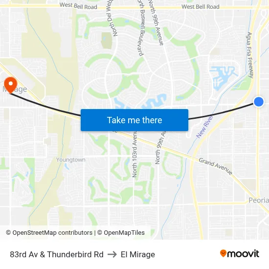 83rd Av & Thunderbird Rd to El Mirage map