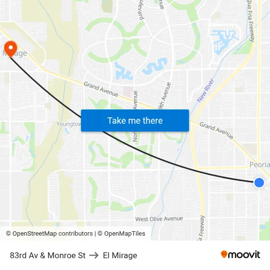 83rd Av & Monroe St to El Mirage map
